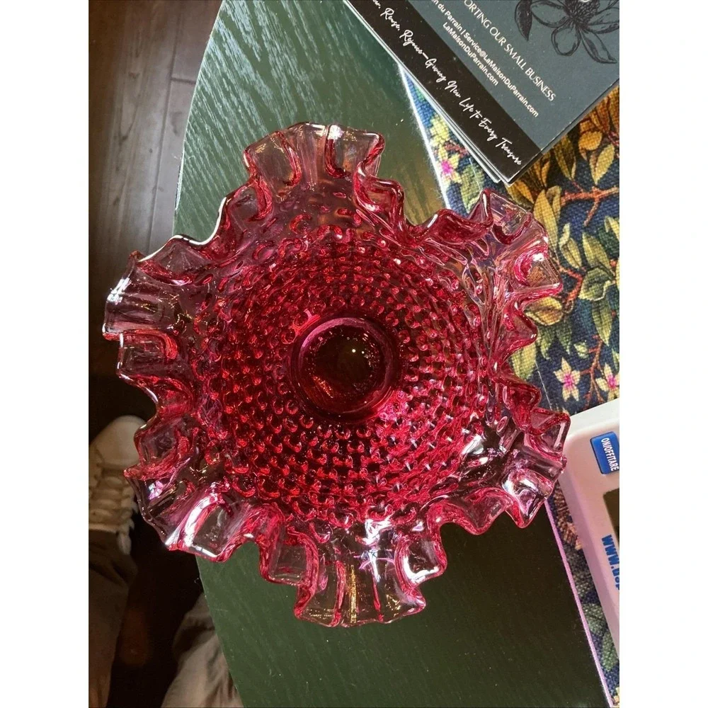Vintage Fenton Cranberry Pink Hobnail 6.5